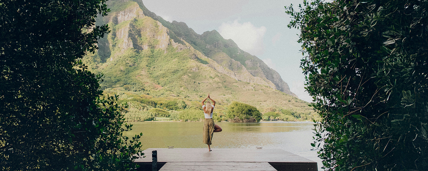 Woman doing Yoga at peace